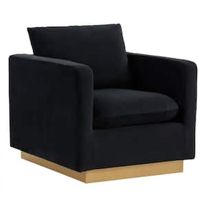 Nervo Modern Gold Frame Midnight Black Velvet Upholstered Accent Arm Chair With Removable cushions