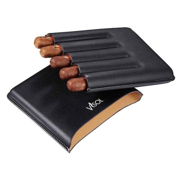 Visol Dakota Black Cigar Case Holds 5-Large Ring Gauge Cigar Case