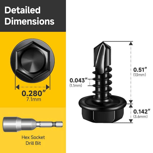 #8 x 1/2 in. Black Oxide 410 Stainless Steel Hex Washer Head Self Drilling Sheet Metal Screws (100-Pack)