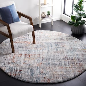 Berber Shag Blue Rust/Ivory 7 ft. x 7 ft. Abstract Round Area Rug