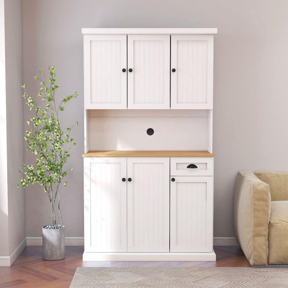 White 71 in. Storage Cabinet with Adjustable Shelves, 6 Doors and 1 Drawer for Kitchen, Living Room price history on PriceWatchPro