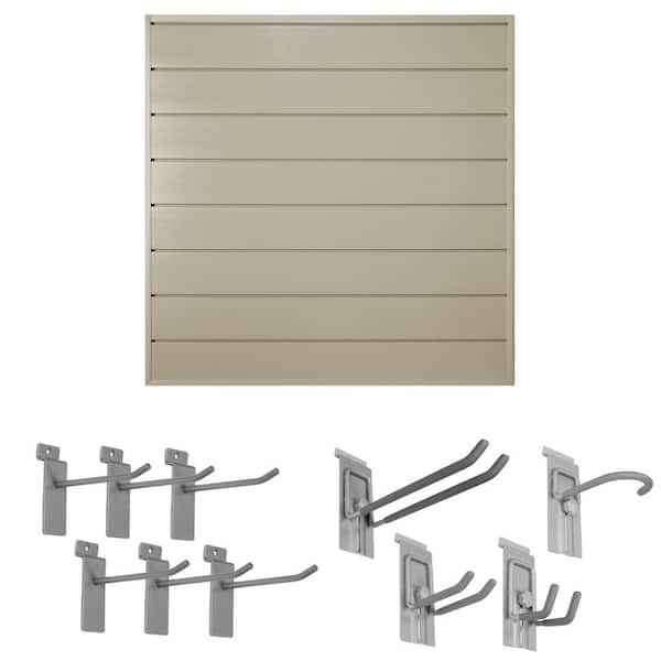 CROWNWALL 48 in. H x 48 in. W Starter Bundle PVC Slatwall Panel Set with  Locking Hook Kit in Sandstone (10-Piece) BD644SAN10-K - The Home Depot
