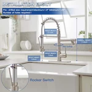Single Handle Pull-Down Sprayer Kitchen Faucet With LED Light & Deck Plate in Brushed Nickel