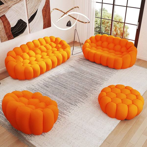 Magic Home Modern 4-Piece Orange Mesh Fabric Lazy Floor Bean Bag