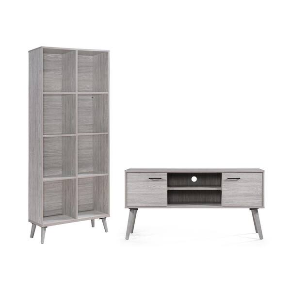 Unbranded 48 in. Grey Oak MDF Entertainment Center Fits TVs Up to 47 in. with Media Cabinet