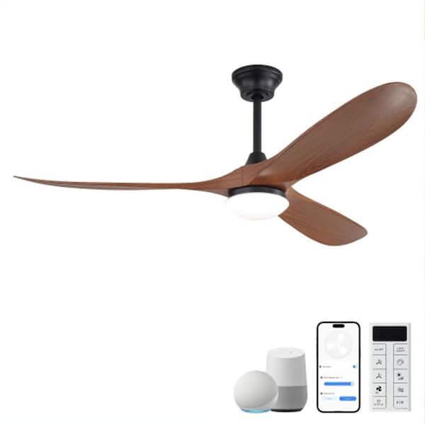 60 in. Indoor Downrod Mount Walnut 3 ABS Blades Standard Ceiling Fan with Remote 6-Speed, DC Motor Reversible