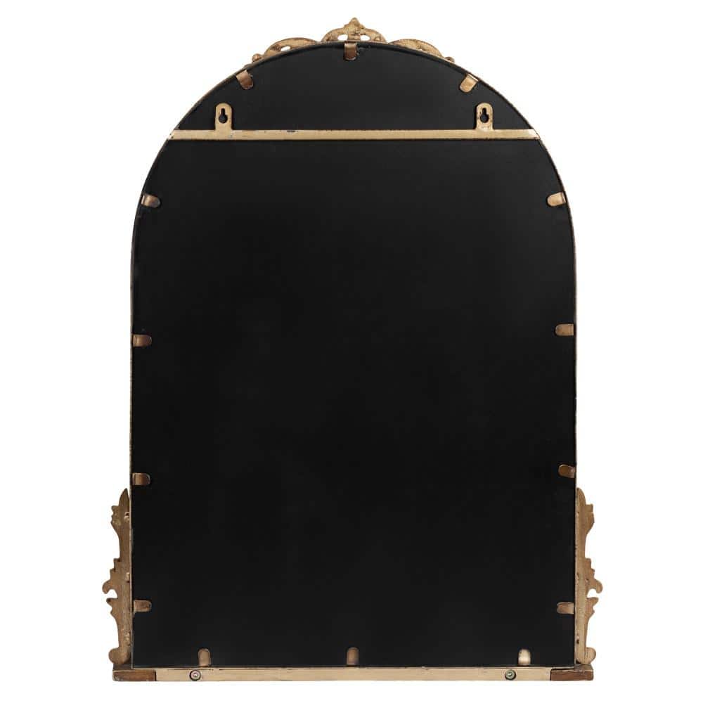 Antique Gold Arched Wall Mirror with Shelf and Ornate Garland