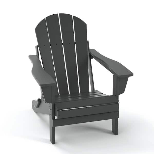 Tatayosi Gray HDPE Plastic Folding Patio Outdoor Adirondack Chair For Garden Backyard BBQ Beach
