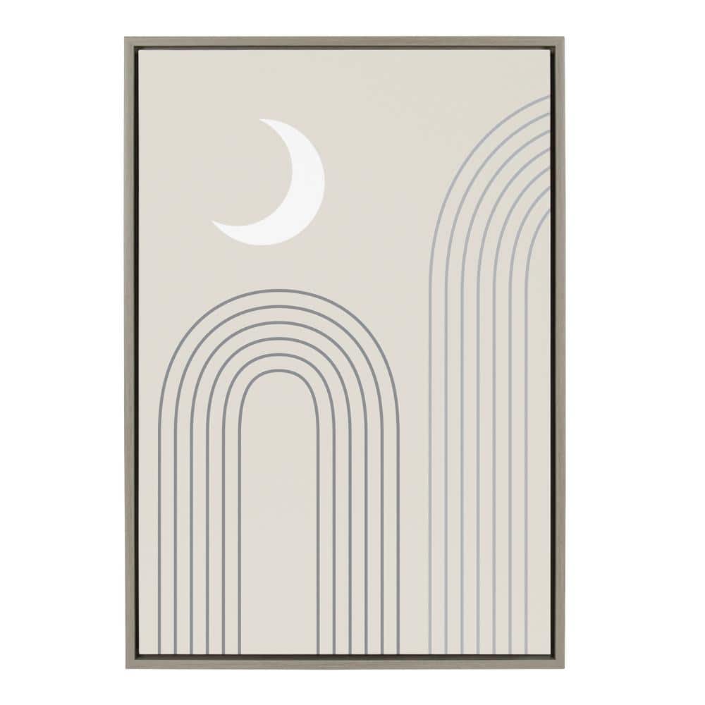 Gray and White Abstract Crescent Moon Landscape Canvas Art