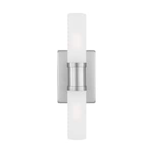 Keaton 5 in. Small 2-Light Brushed Nickel Vanity Light with Satin Etched Glass Shades