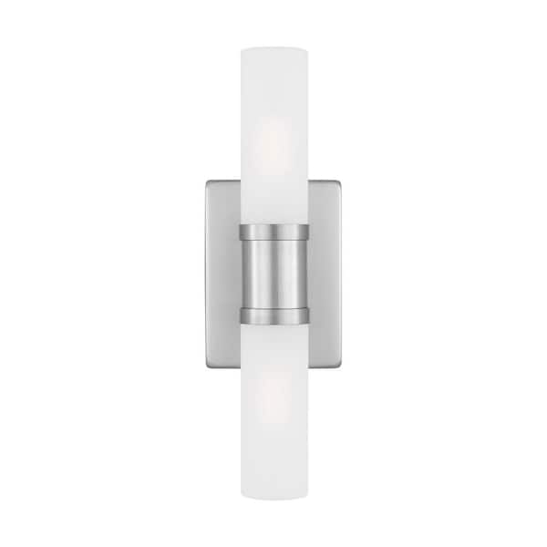 Generation Lighting Keaton 5 in. Small 2-Light Brushed Nickel Vanity Light with Satin Etched Glass Shades