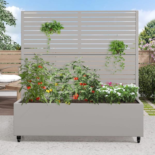 47 in. H x 47 in. W Rectanglar Grey Outdoor Metal Privacy Screen Planter Box Wall Decor in Louvered Pattern