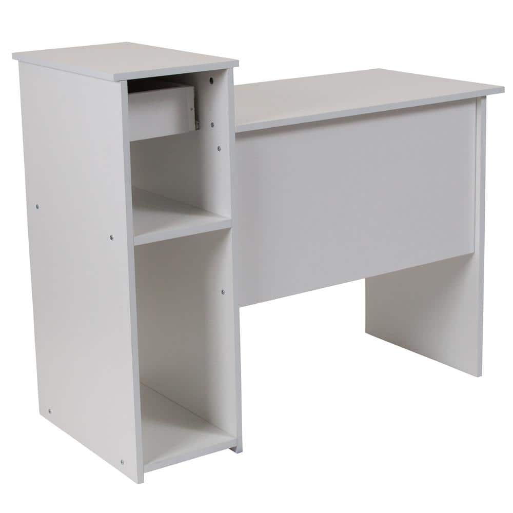 White Wood Computer Desk with Drawer and Keyboard Tray