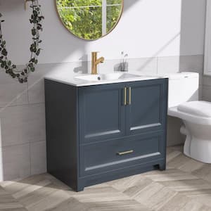 36 in. W. x 22 in. D x 34 in. H Single Sink Shaker Bath Vanity in Navy Blue Bathroom Vanity Cabinet with Stone Resin Top