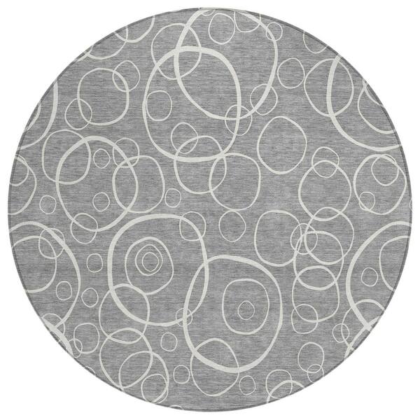 Chantille Machine Washable Indoor/Outdoor Abstract ACN2407 Gray 8 ft. x 8 ft. Round Rug
