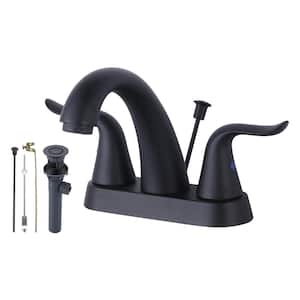 4 in. Centerset Double-Handle High Arc Bathroom Faucet with Drain Kit Included in Black