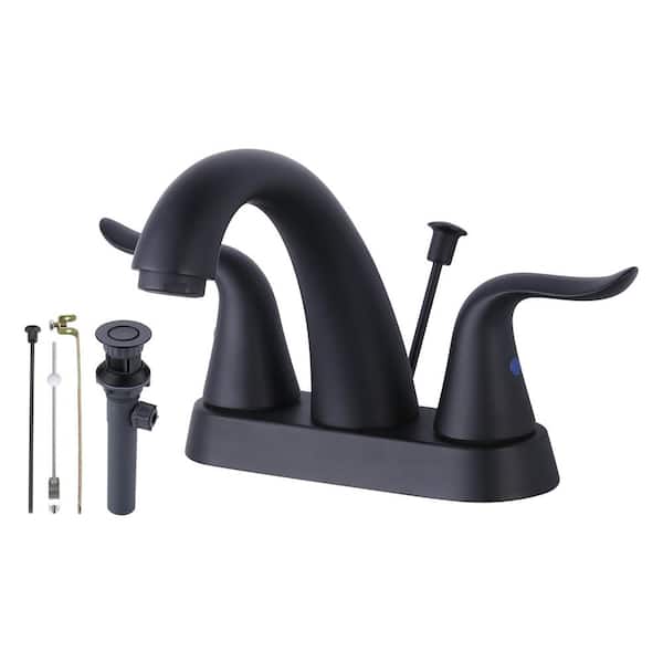 IVIGA 4 in. Centerset Double-Handle High Arc Bathroom Faucet with Drain Kit Included in Black