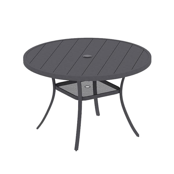 47.2 in. Dark Gray Round Metal Outdoor Dining Table