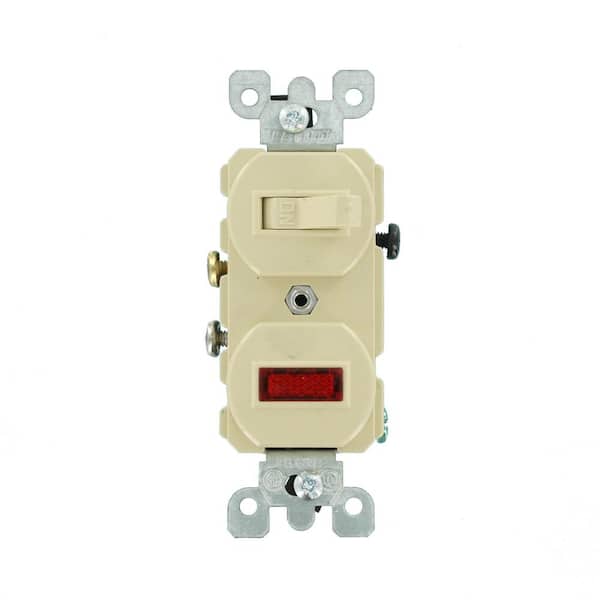 15 Amp Commercial Grade Combination Single Pole Toggle Switch and Neon Pilot Light, Ivory 5226-I