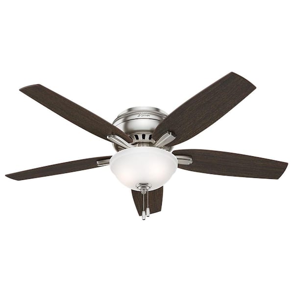 52" Low Profile Ceiling Fan in Brushed Nickel with Bowl LED Light kit 5-Blade 