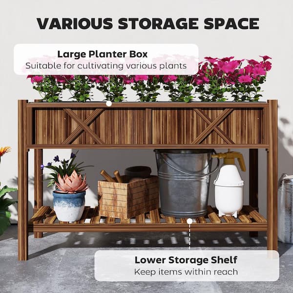 Brown Wood Rectangular Raised Dual-Tie Garden Bed (47.2 in. L x