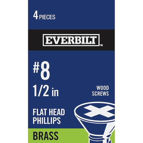 Everbilt #8 x 1/2 in. Phillips Flat Head Brass Wood Screw (4-Pack)