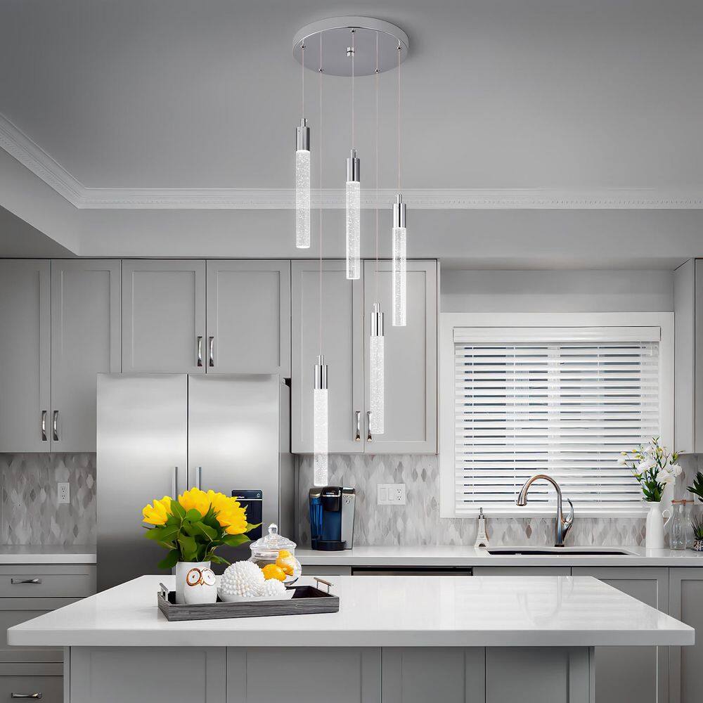 Home Lighting 30W Chrome 5-Light Modern Dimmable Integrated LED Mini Crystal Pendant Light For Bedroom, 1Pack price history on PriceWatchPro