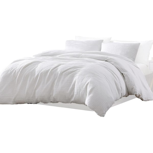 Benjara Uvi 3- Piece White Solid Print Cotton King Comforter Set