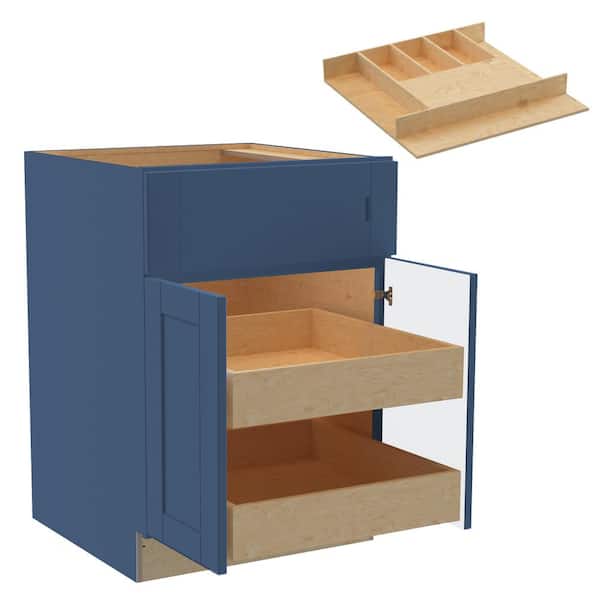 Home Decorators Collection Washington Vessel Blue Plywood Shaker Assembled Base Kitchen Cabinet 2ROT Cutlery 24 W in. 24 D in. 34.5 in. H