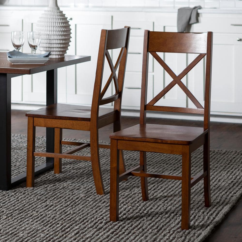 Antique Brown Cross-Back Solid Wood Dining Chair Set