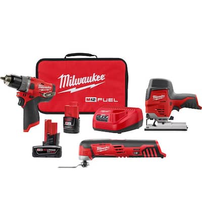 M12 FUEL 12-Volt Lithium-Ion Brushless Cordless 1/2 in. Hammer Drill Kit with M12 Multi-Tool, Jig Saw and 6.0Ah Battery