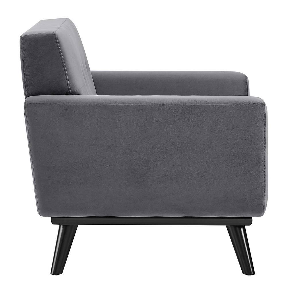 Sloane 40" Gray Velvet Tufted Accent Chair with Black Wood Legs
