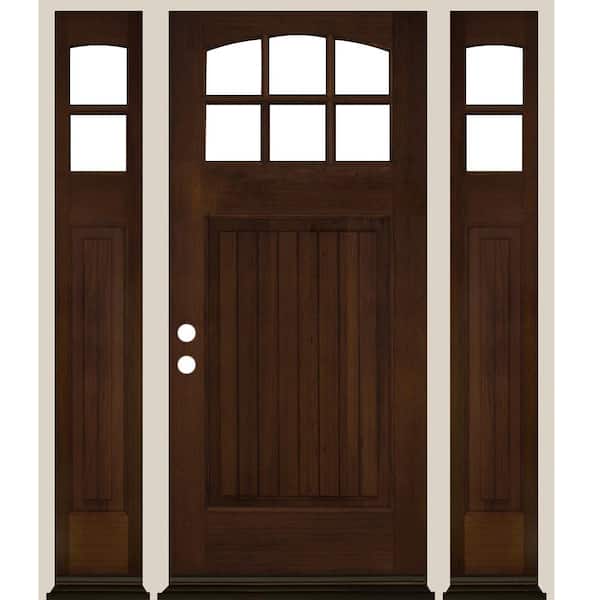 Krosswood Doors 64 in. x 80 in. Craftsman 6 Lite Clear Glass Provincial Stain Right-Hand/Inswing Hemlock Prehung Front Door with DSL