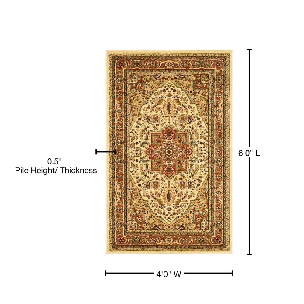 Ivory and Rust Floral Synthetic 4' x 6' Area Rug