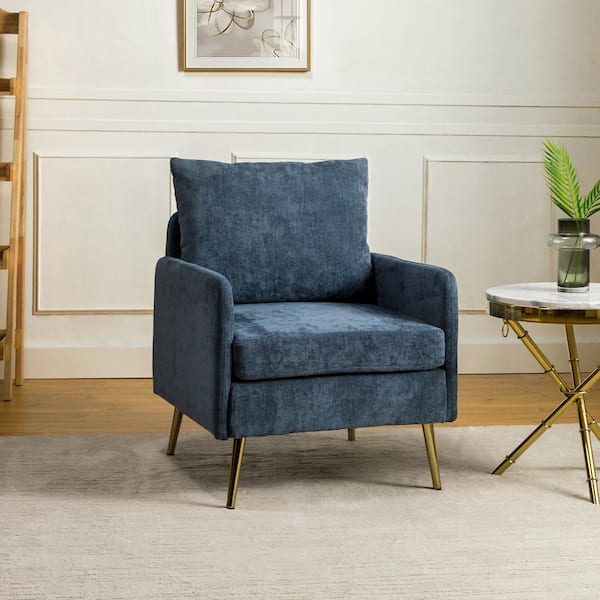 JAYDEN CREATION Magnesia Navy Armchair with Metal Legs and Removable Cushion