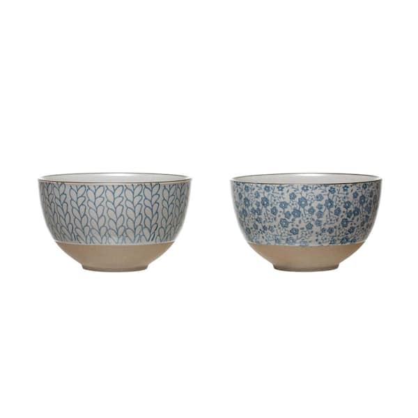 3R studios 30 fl.oz Blue Stoneware Hand-Painted Bowls (Set of 2)