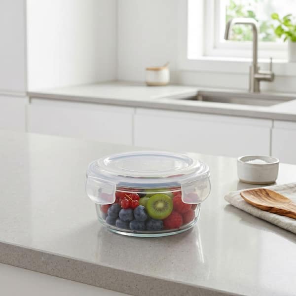 Round Glass Food Storage Container with Lid 950ml 4.1 Cup