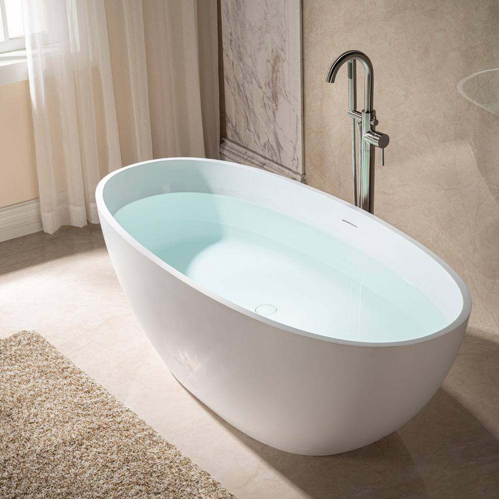 67" Matte White Acrylic Freestanding Oval Bathtub
