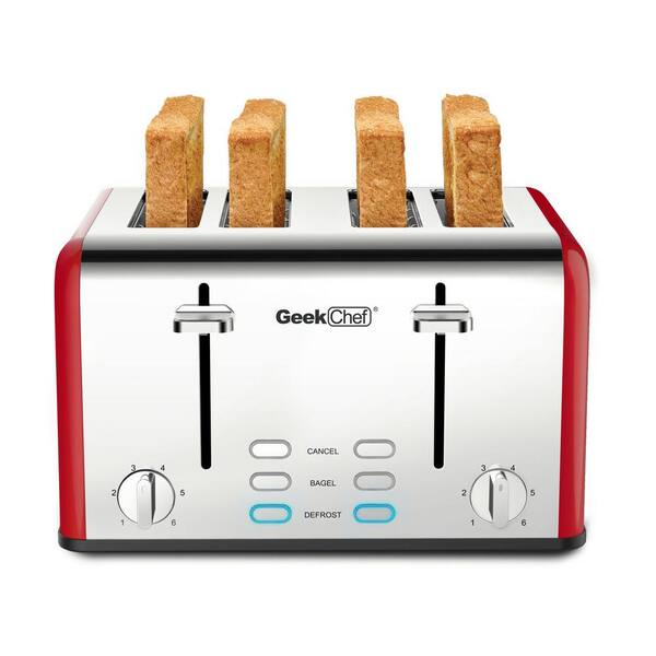 Toaster 4 Slice, Geek Chef Stainless Steel Extra-Wide Slot Toaster with  Dual Control Panels of Bagel/Defrost/Cancel Function, 6 Toasting Bread  Shade