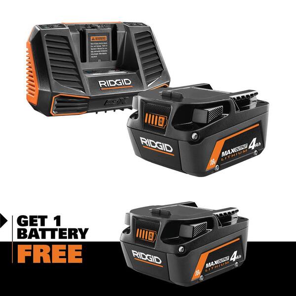 RIDGID 18V Lithium-Ion MAX Output (2) 4.0 Ah Batteries and Charger Kit