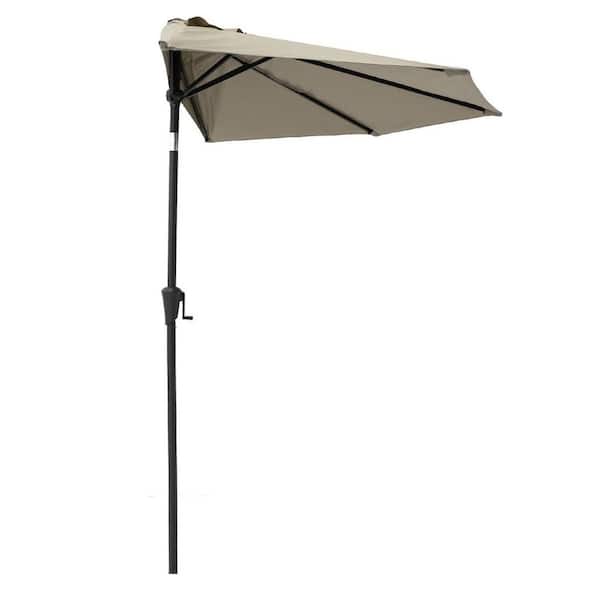 Unbranded 9 ft. Aluminum Market Half Patio Umbrella in Taupe with Push Button Tilt