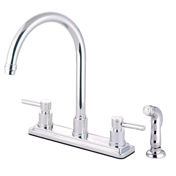 Kingston Brass Concord 2-Handle Deck Mount Centerset Kitchen Faucets with Side Sprayer in Polished Chrome