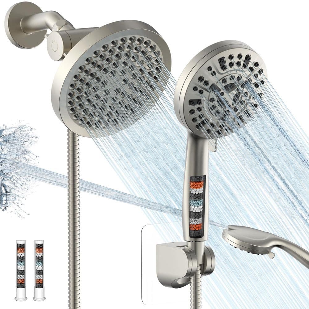 Shower Head with Handheld Spray Combo, High Pressure Dual Double Rain Shower Head with Handheld, Brushed Nickel