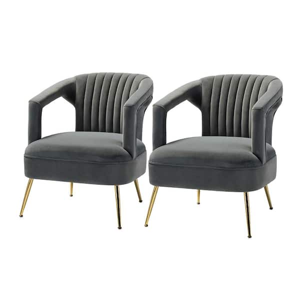 JAYDEN CREATION Almudena Grey Barrel Chair with Metal Legs (Set of 2)
