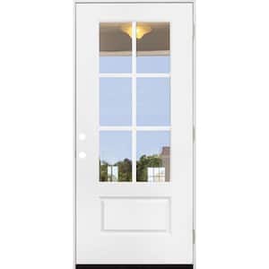 36 in. x 80 in. Legacy 6 Lite 3/4 Lite Clear Glass Left Hand Outswing White Primed Fiberglass Prehung Front Door
