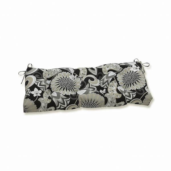Pillow Perfect Floral Rectangular Outdoor Bench Cushion in Black