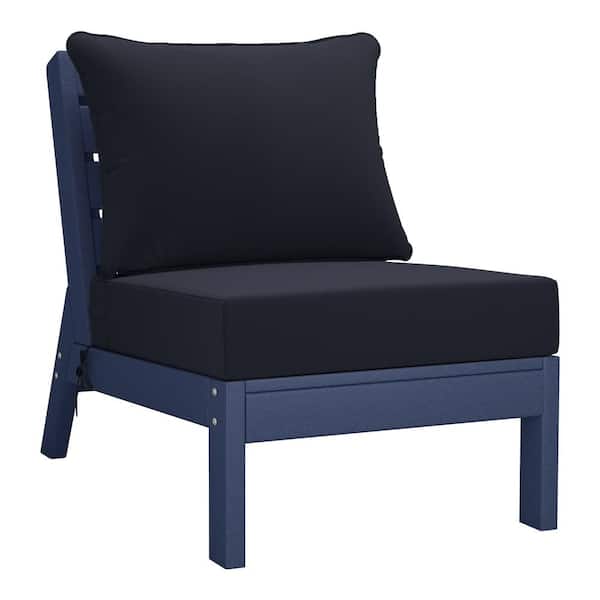 Birchwood Outdoor Patio Deep Seating HDPE Armless Lounge Chair in Navy Blue with Navy Blue Cushions