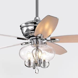 52 in. Indoor Down rod Mount Crystal Chrome Ceiling Fan with Light Kit and Remote control