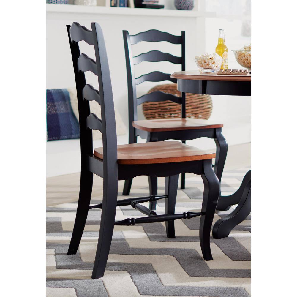 High Ladderback Oak and Black Wood Side Chair Pair