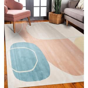 Multicolored Hand-Tufted Wool Contemporary Modern Rug, 7'9 x 9'9, Area Rug
